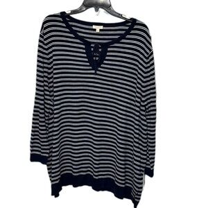 Talbots 3x Navy/white striped keyhole sweater